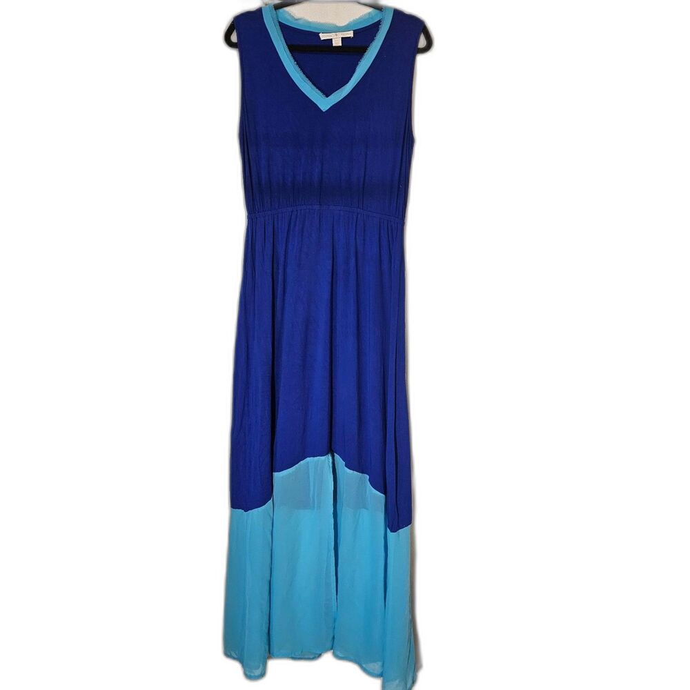 Boston Proper Maxi Dress Size Large Blue Colorblock Sleeveless Sundress